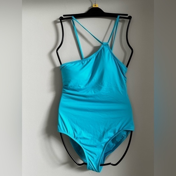 La Blanca One Piece Swimsuit 12 Women Lace Back One Shoulder Turquoise LB01G14 - Picture 7 of 12